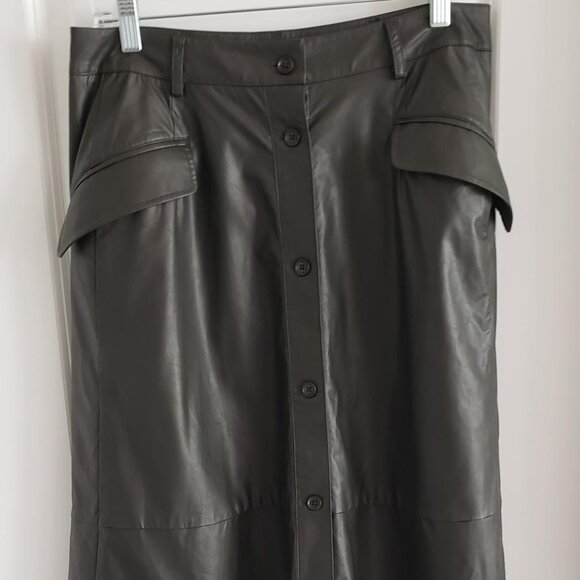 Banana Republic Vegan Leather Midi Skirt Olive Green size 8 - Picture 2 of 8